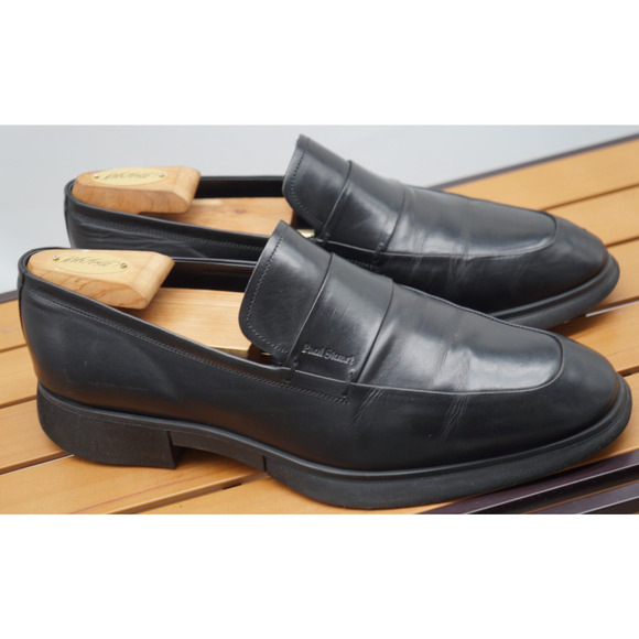 PAUL STUART Round Toe Black Loafer Rubber Bottom Dress Shoes 10M - Picture 1 of 12